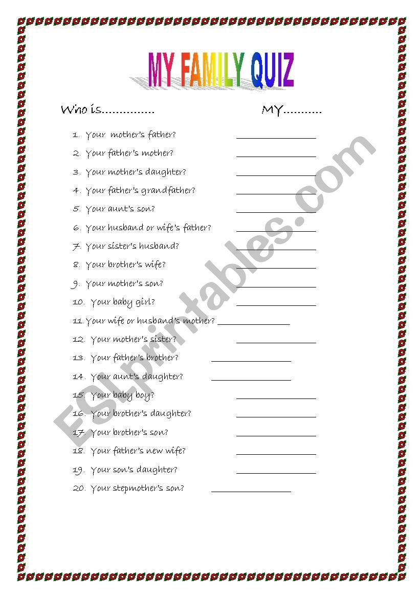 family quiz worksheet