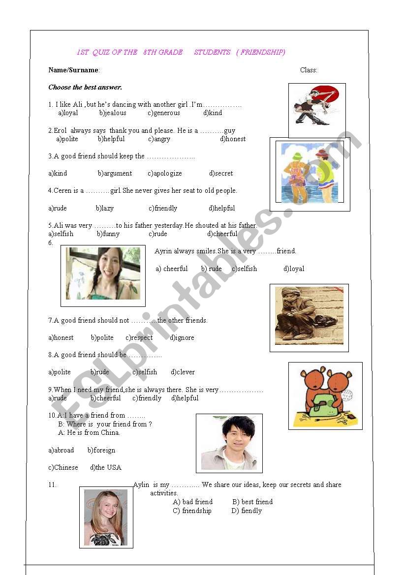 Friendship worksheet