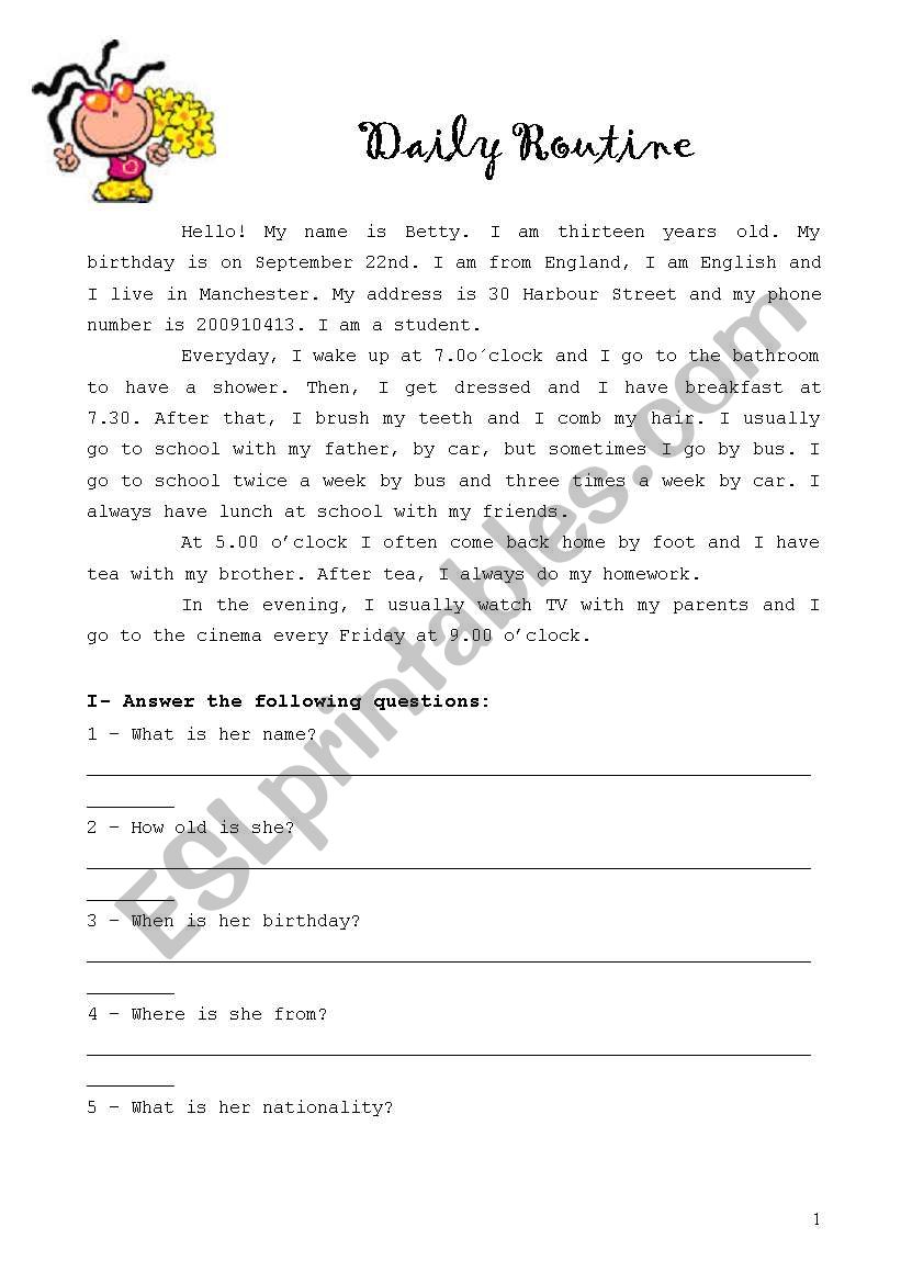 DAILY ROUTINE worksheet