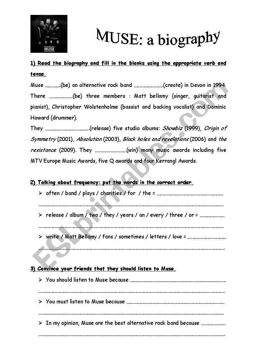 Muse a biography worksheet