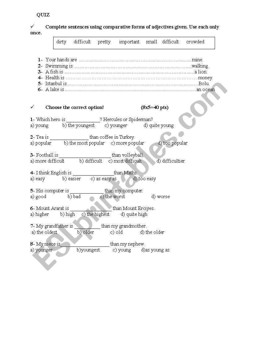 comparatives worksheet