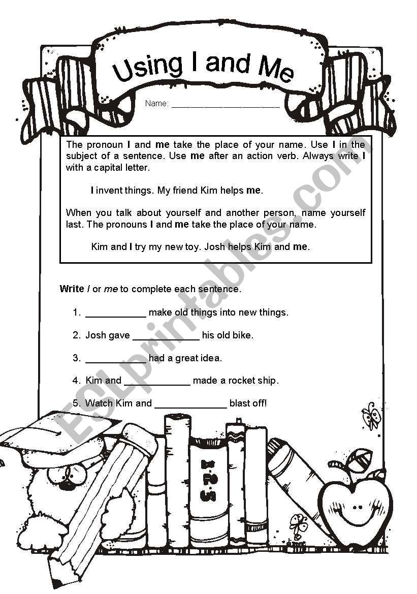 Using I and Me worksheet