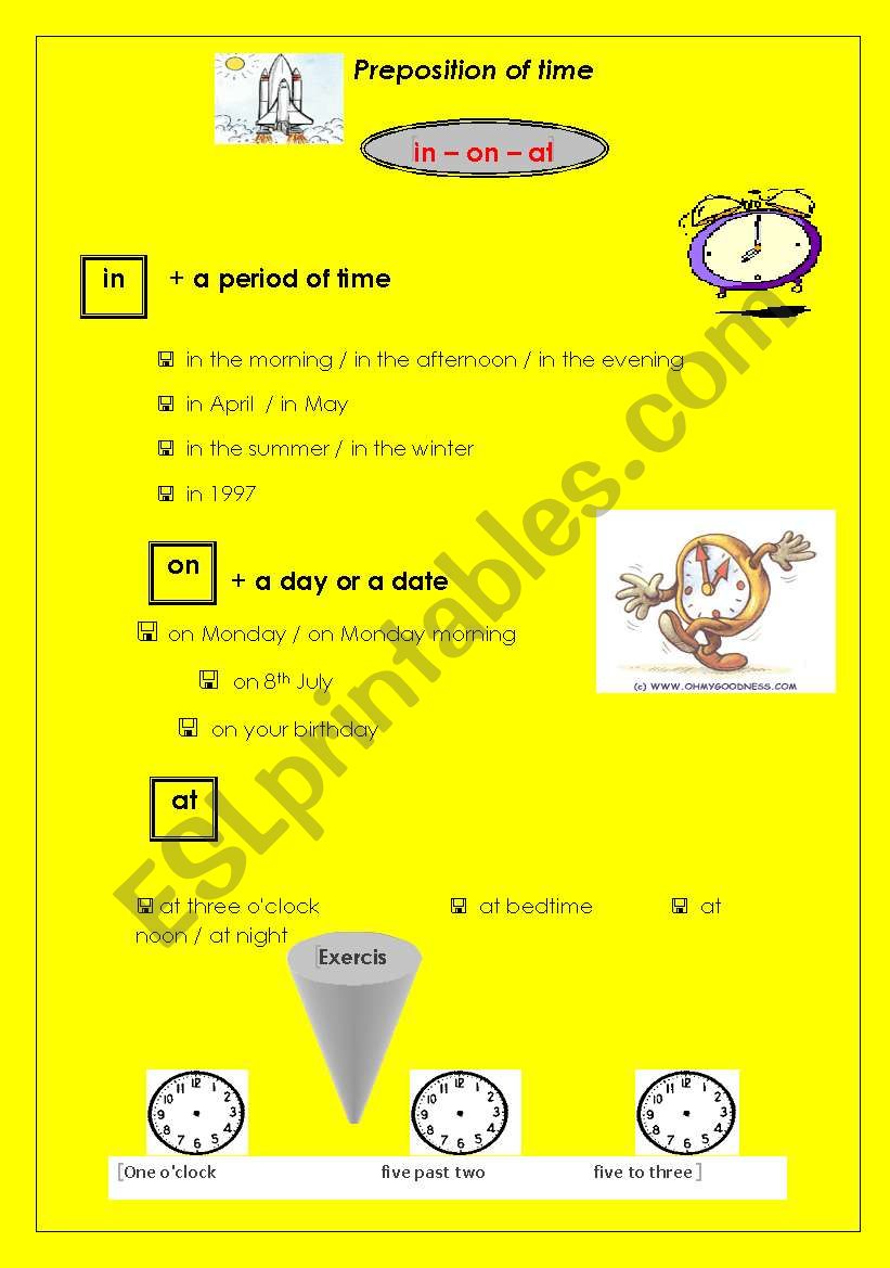 prepositions of time + telling the time+ exercise