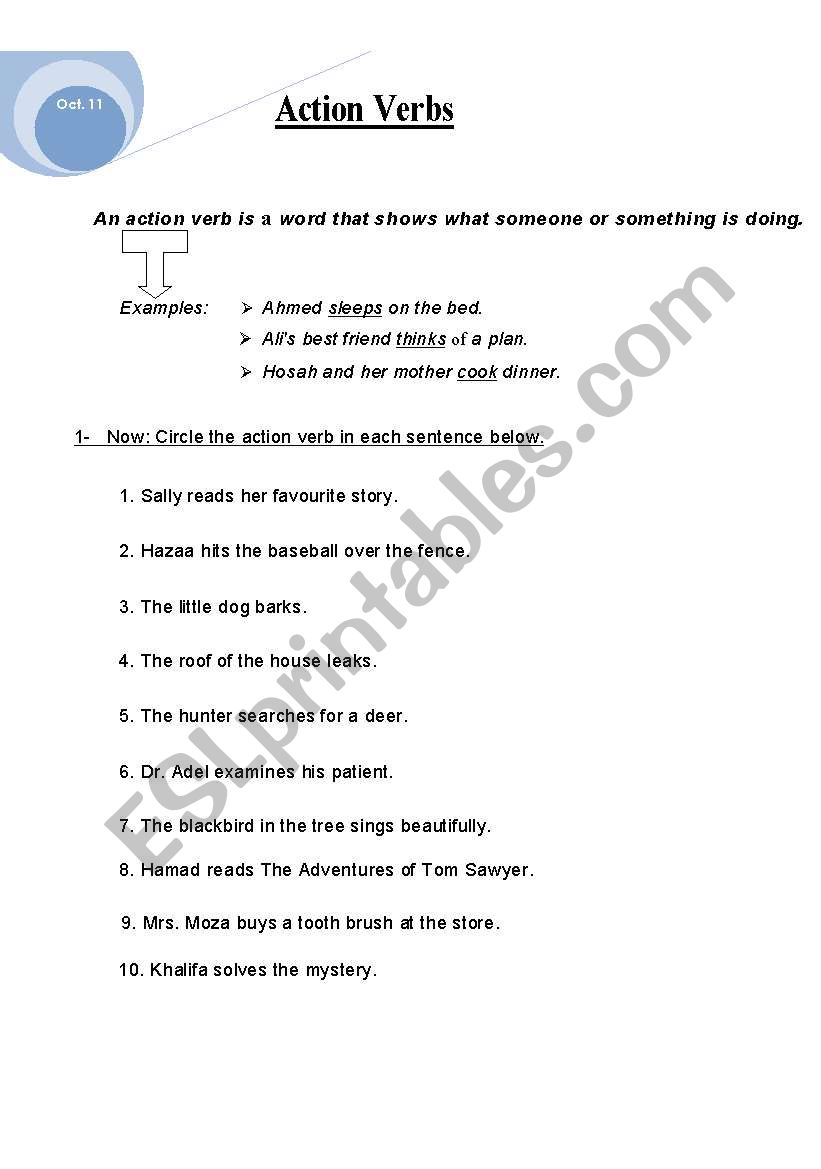 action verbs worksheet