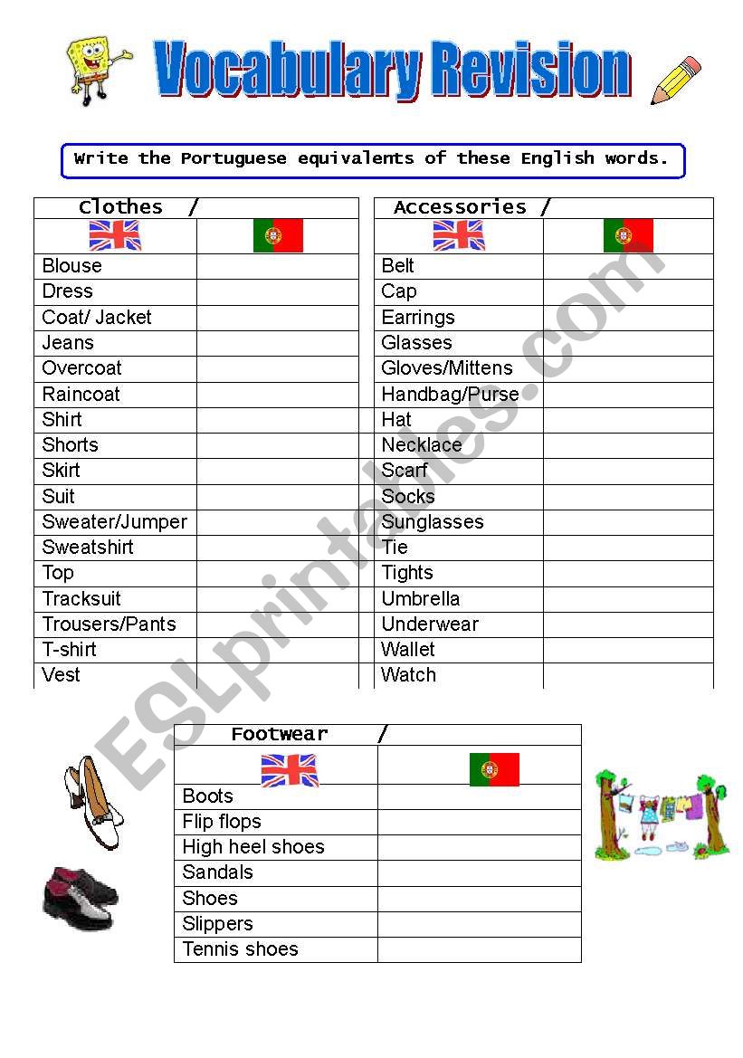 Vocabulary revision - clothes, accessories and footwear
