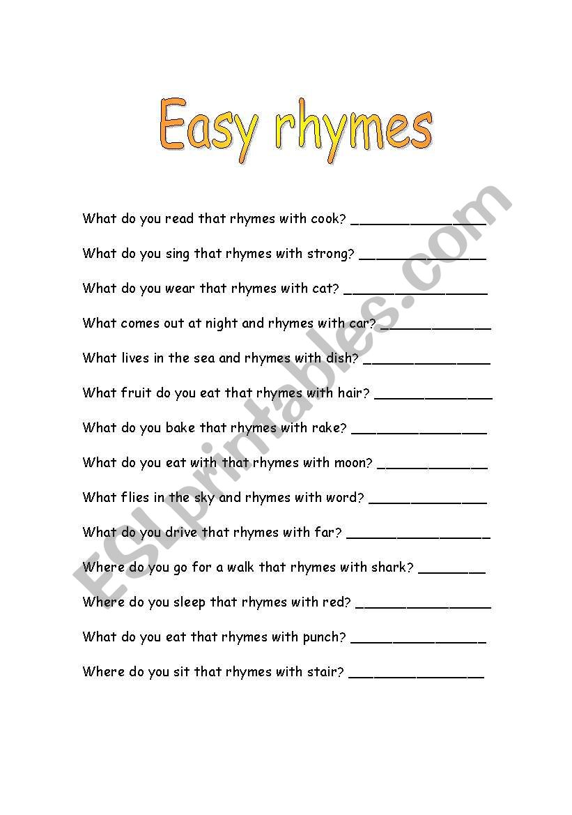 Easy rhymes worksheet
