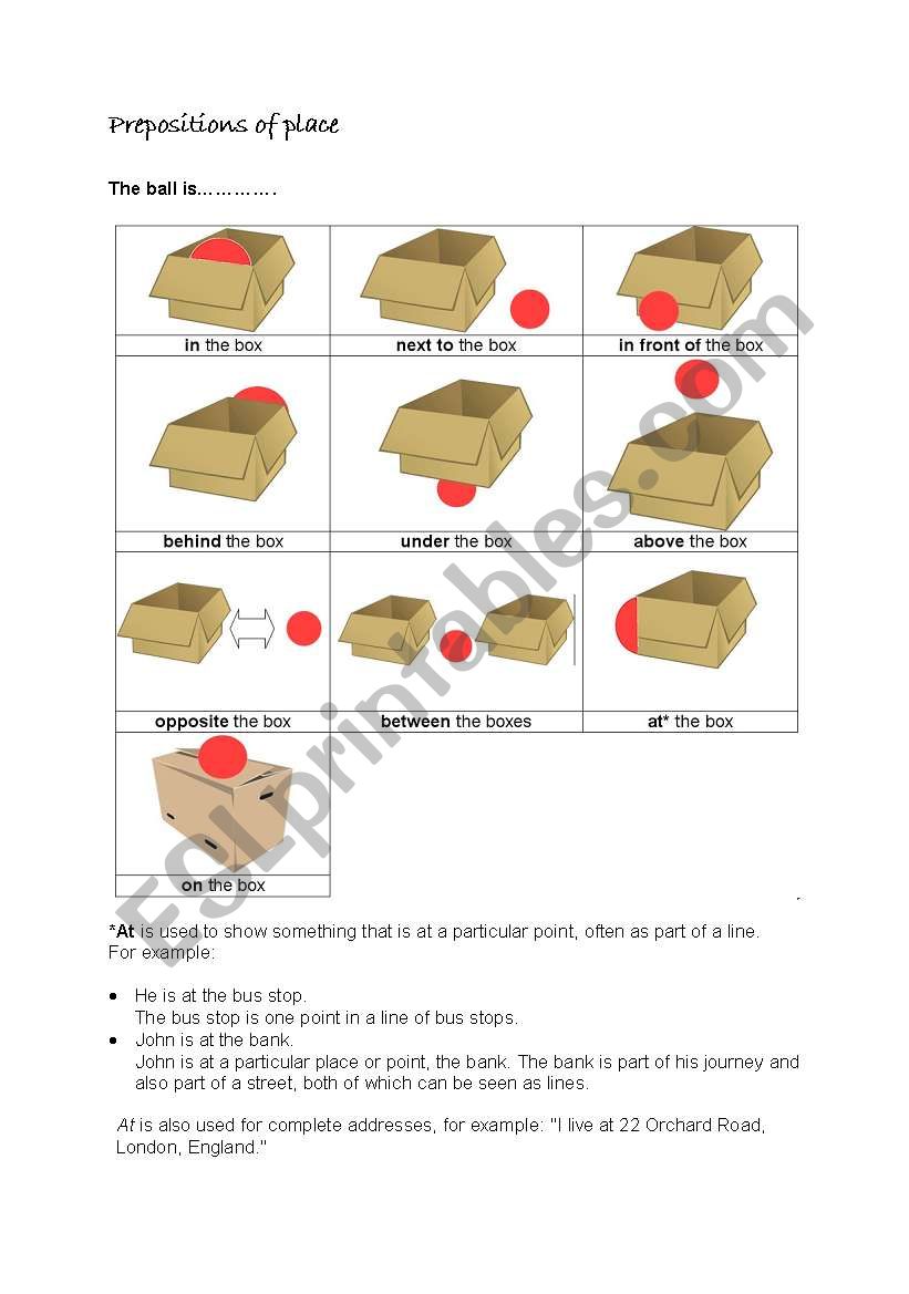 Prepositions of place worksheet