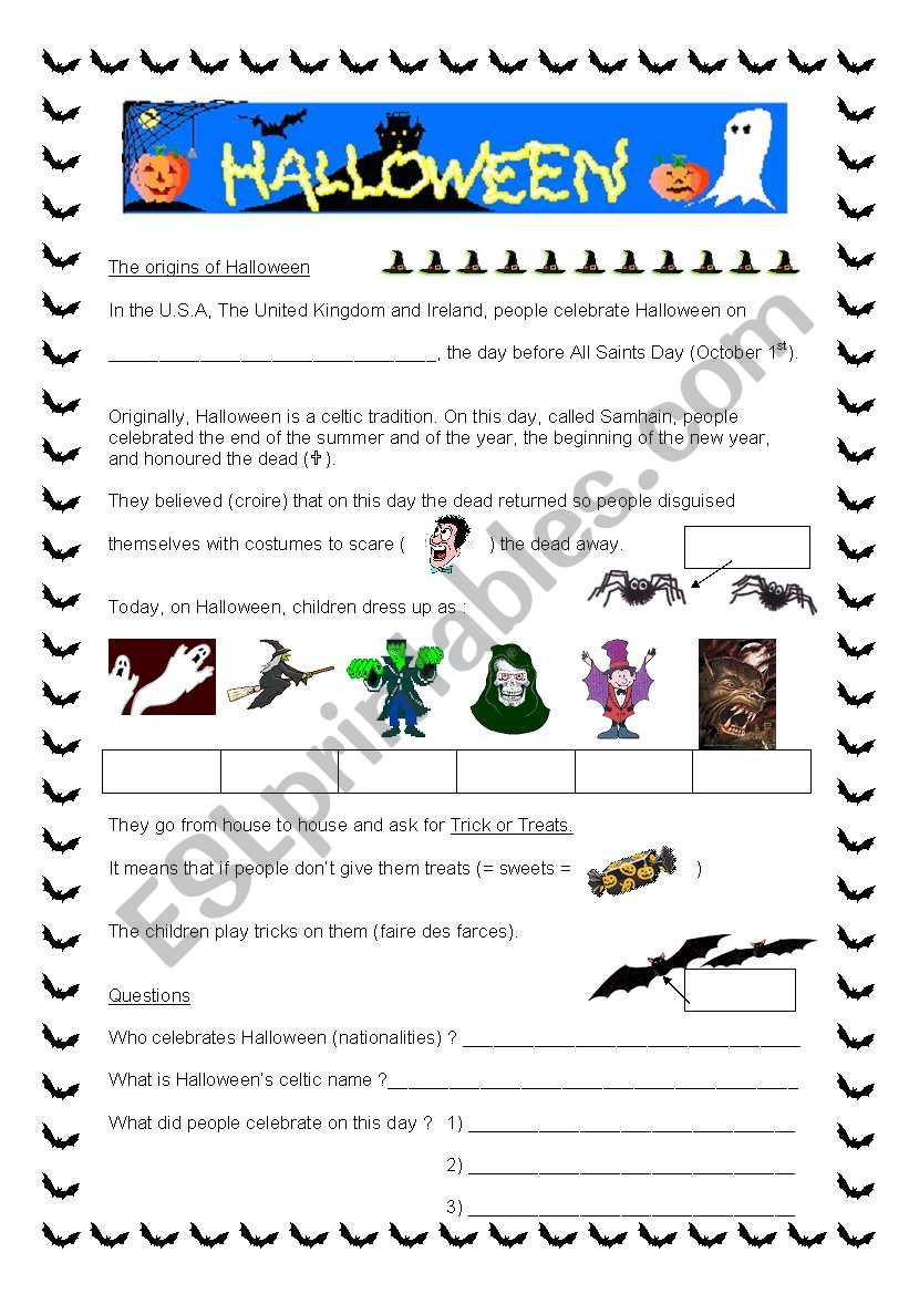 the origins of Halloween worksheet