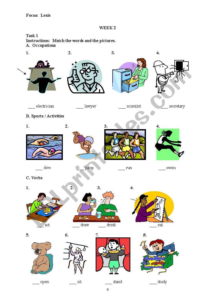 hobbies worksheet