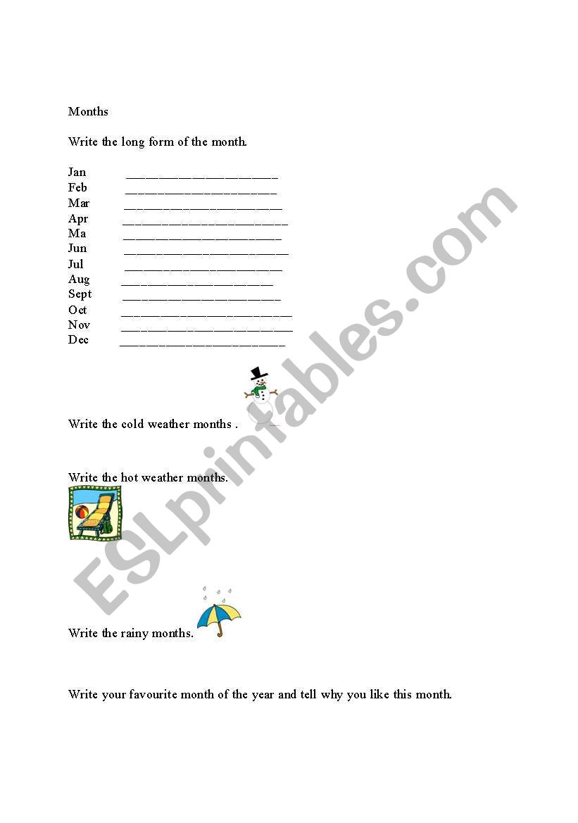 Months worksheet