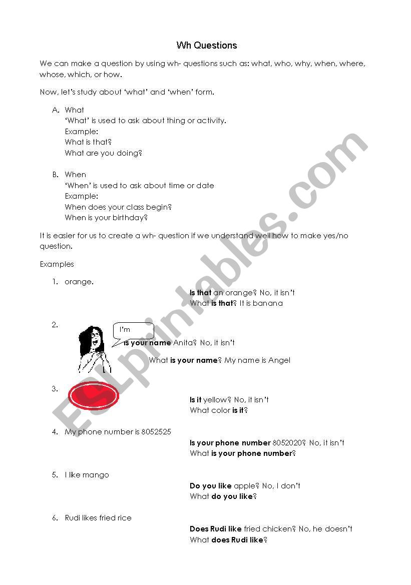 what & when question worksheet