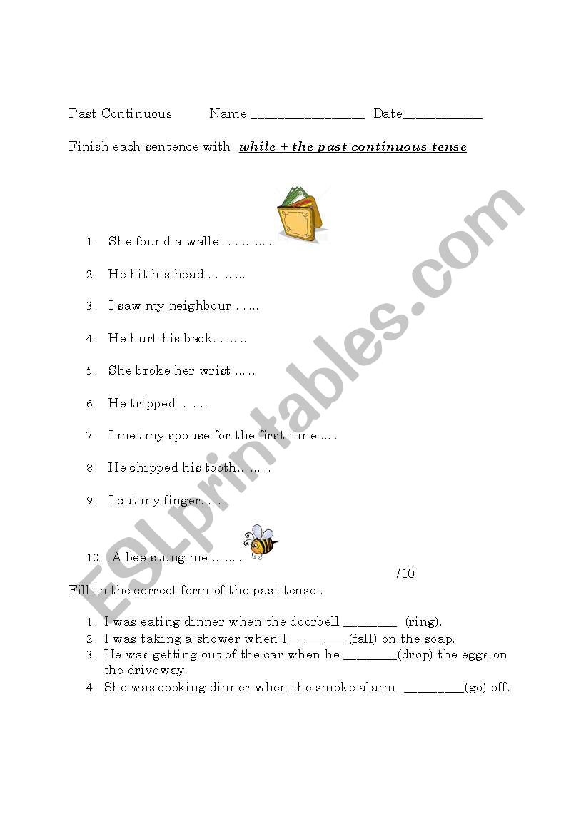 Past continuous worksheet