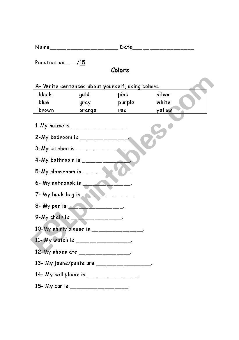 Colors worksheet