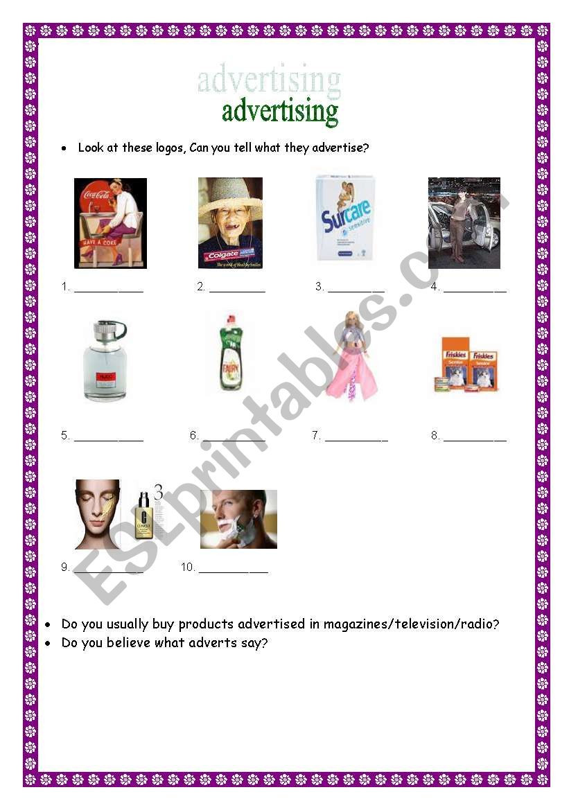 Advertising worksheet