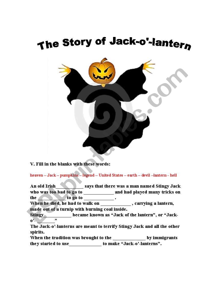 The Story of Jack-o-lantern worksheet