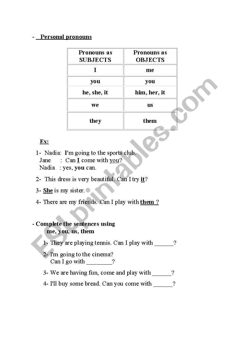 pronouns  worksheet