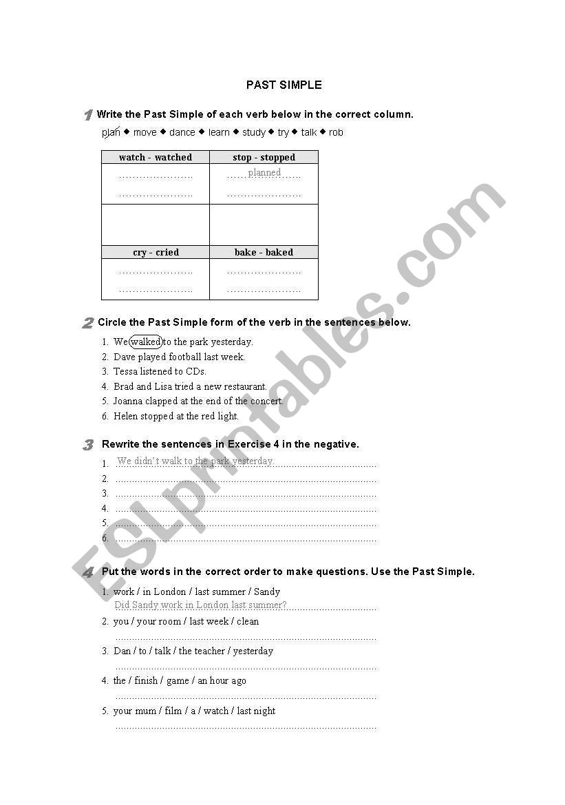 past simple exercises worksheet