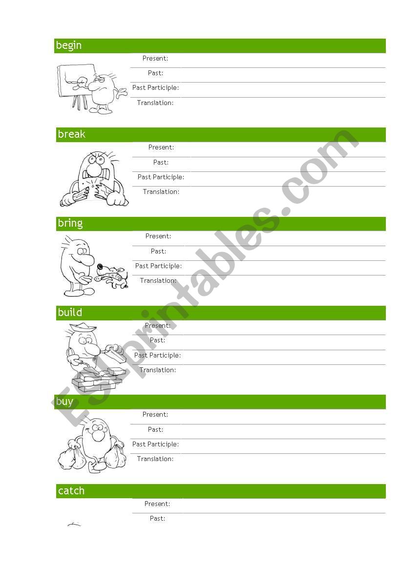 Irregular verbs pictures worksheet