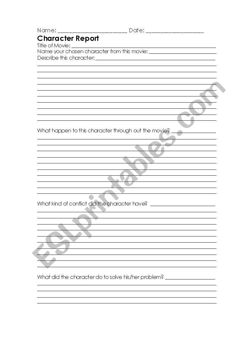 Character Chart worksheet