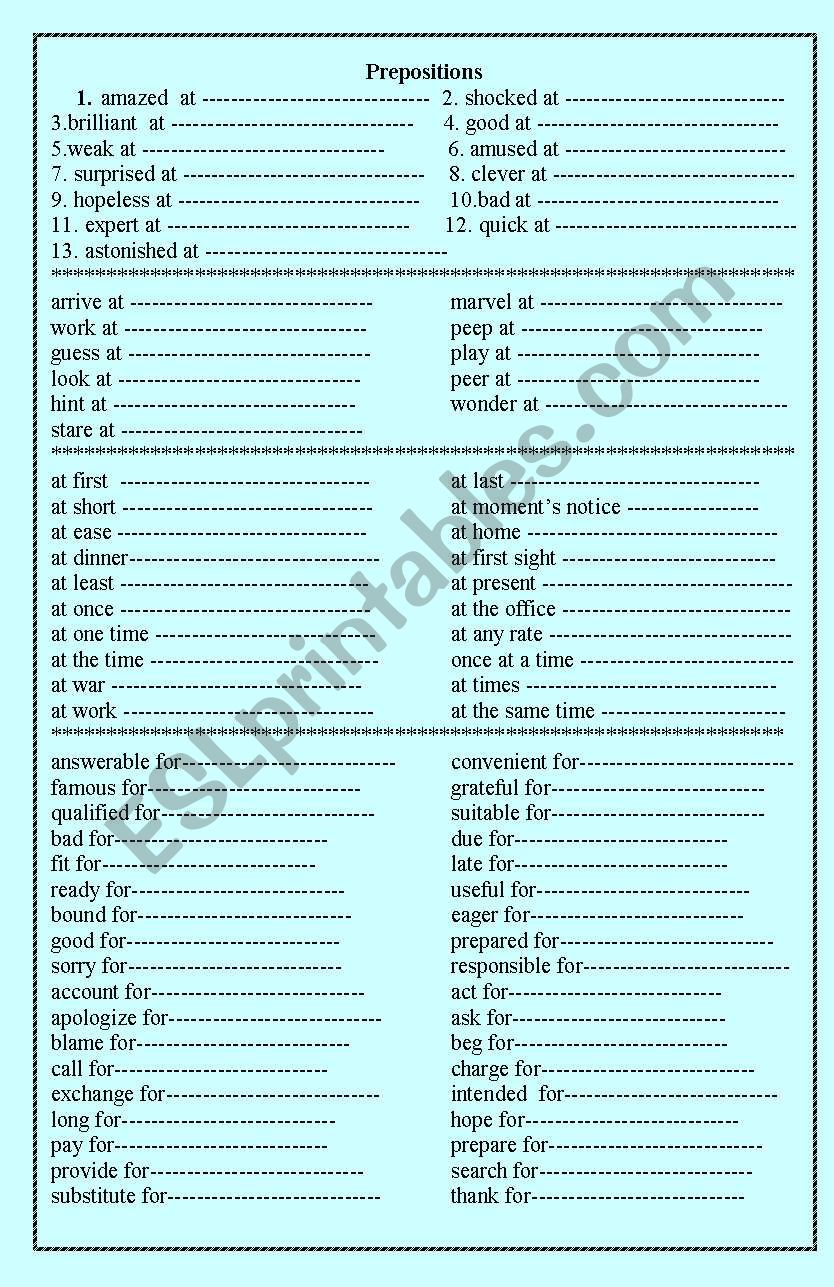 preposition worksheet