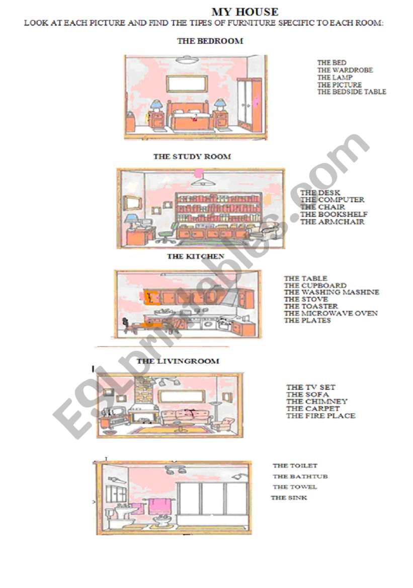 rooms and furniture worksheet