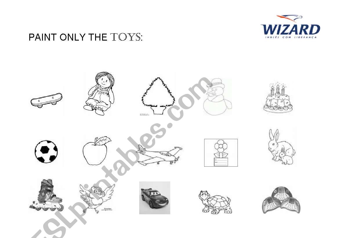 Paint only the toys worksheet