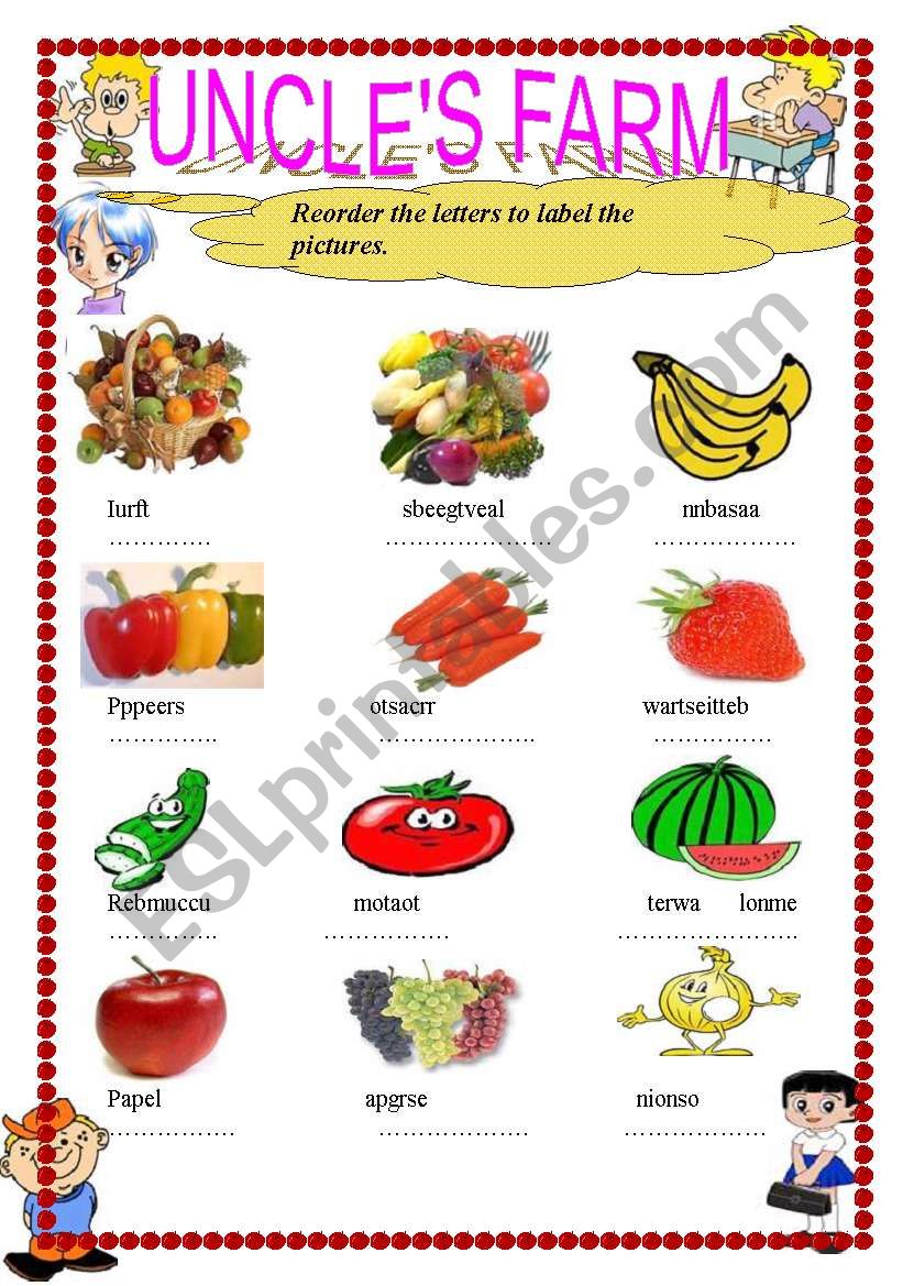 MIXED VEGETABLES AND FRUIT worksheet