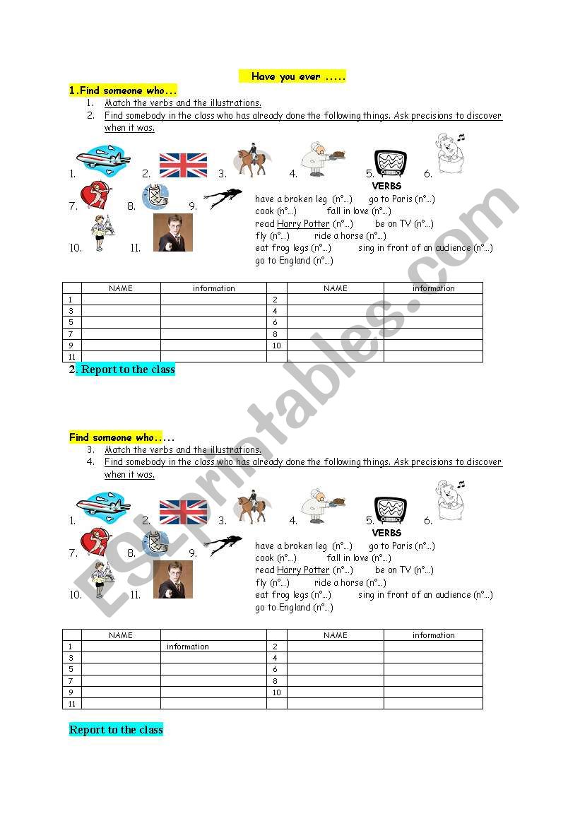 find someone who..contrast present perfect simple and simple past