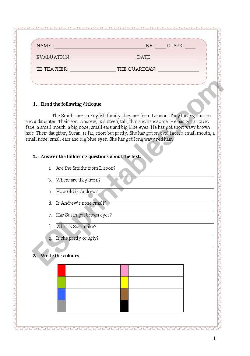 5th form English Test worksheet