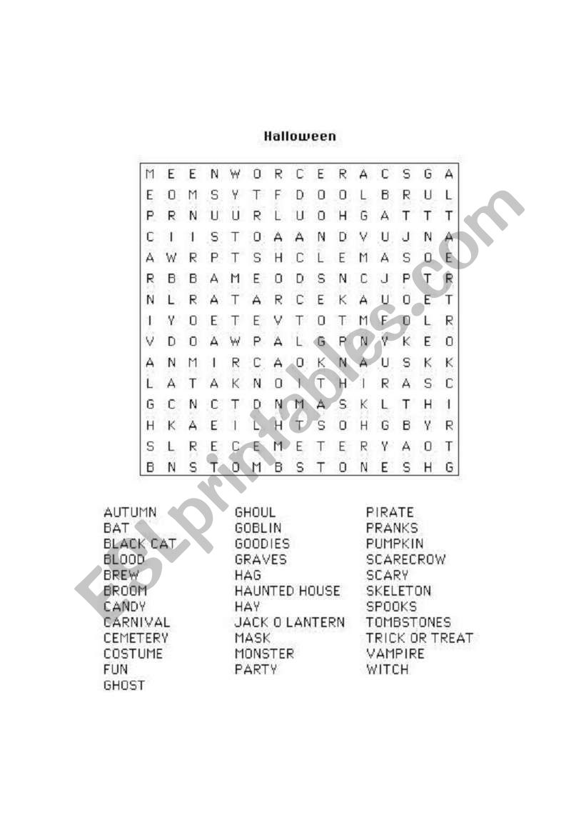 Halloween Wordsearch worksheet