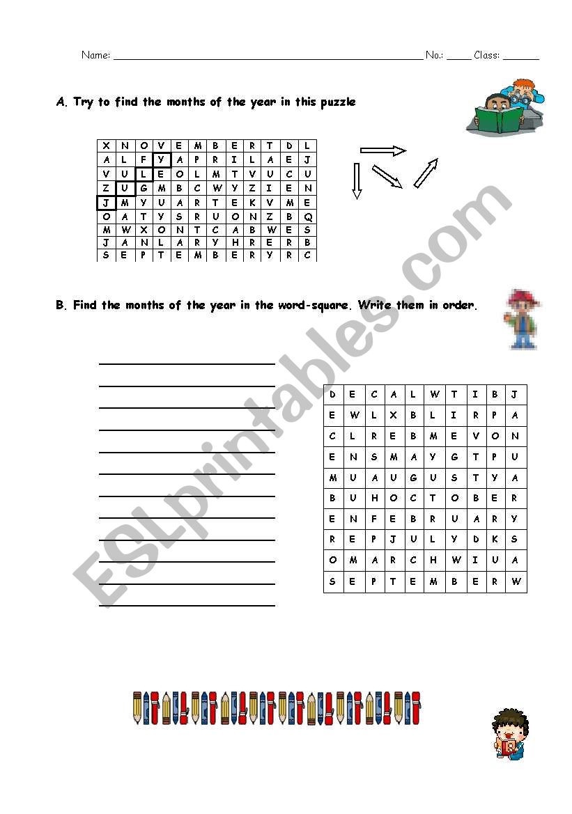 Months and Days of the week worksheet
