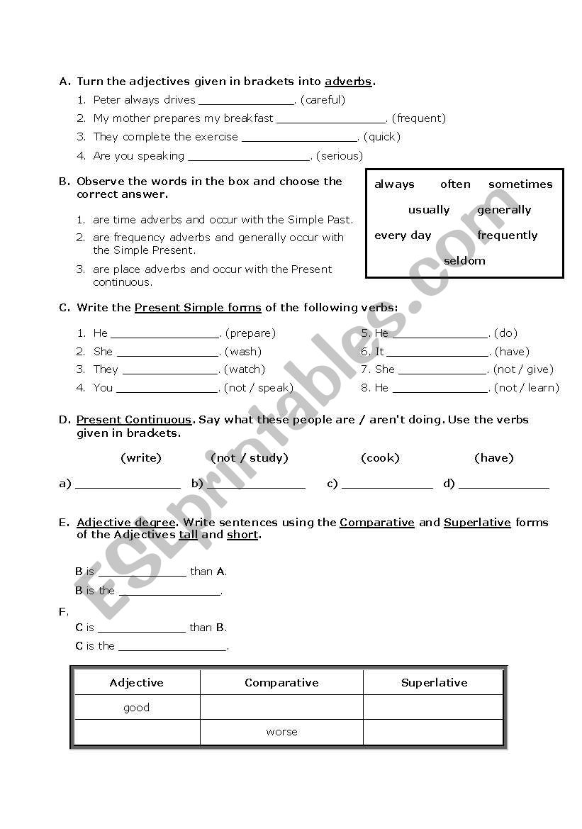 Mixed Grammar worksheet