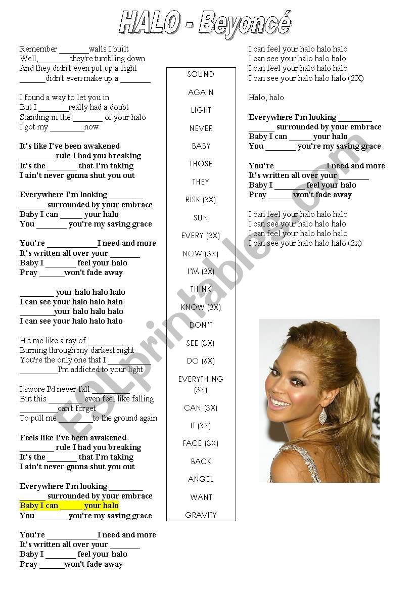 halo - beyoncÃ© worksheet