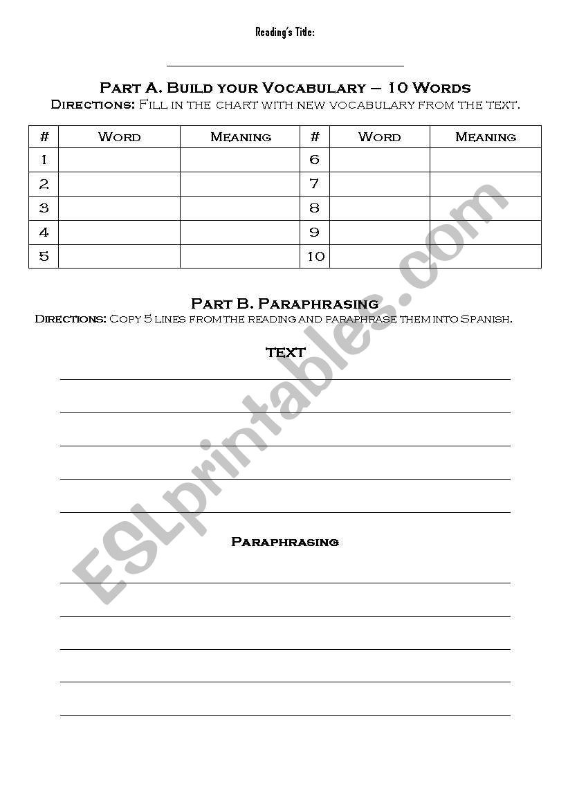 Reading Comprehension Worksheet