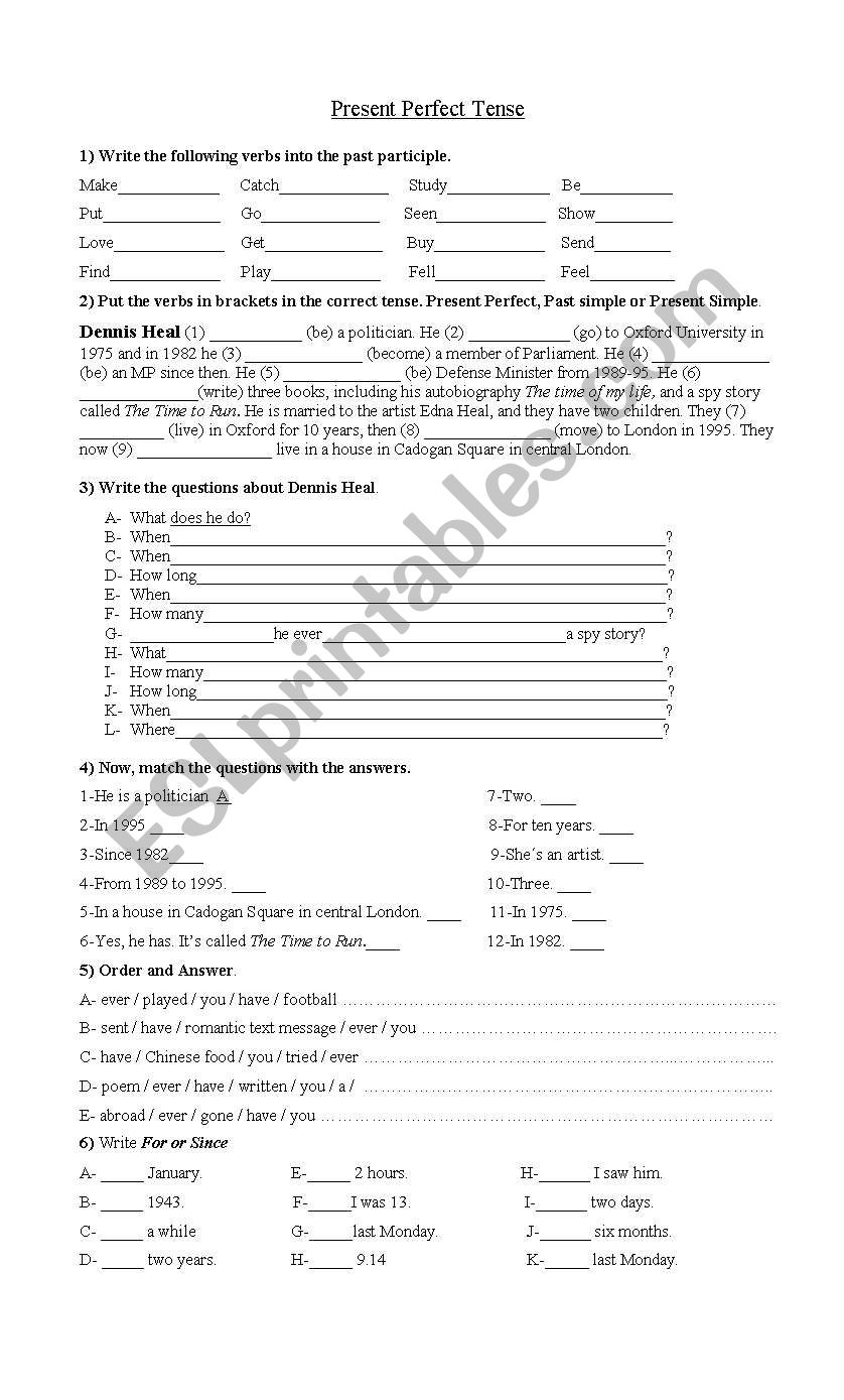 Present Perfect Tense worksheet