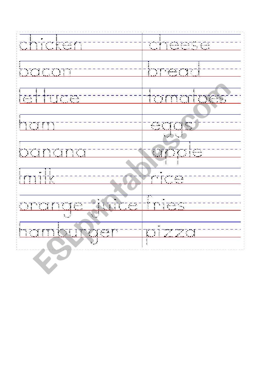  food  writing  worksheet