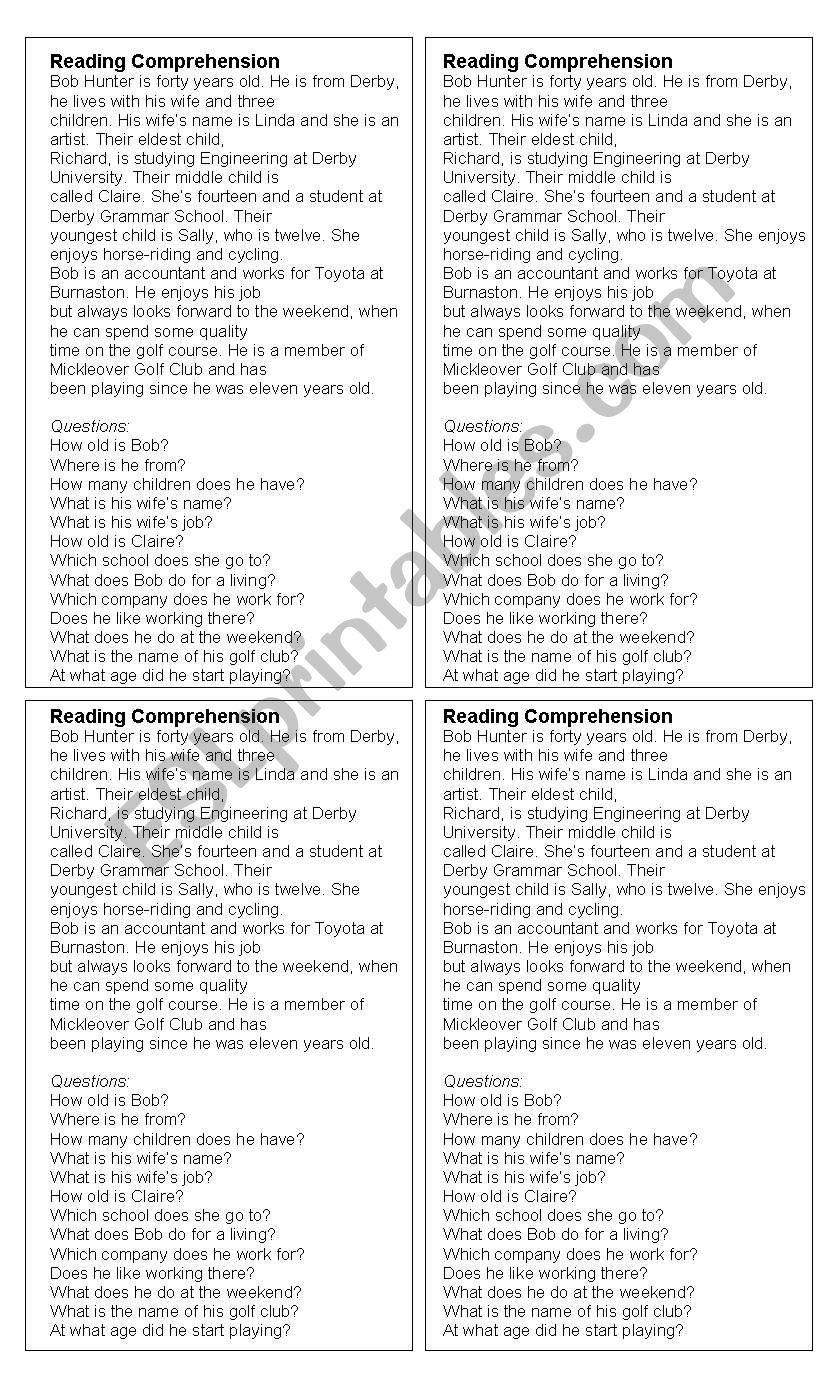 Reading - Printable Friendly worksheet