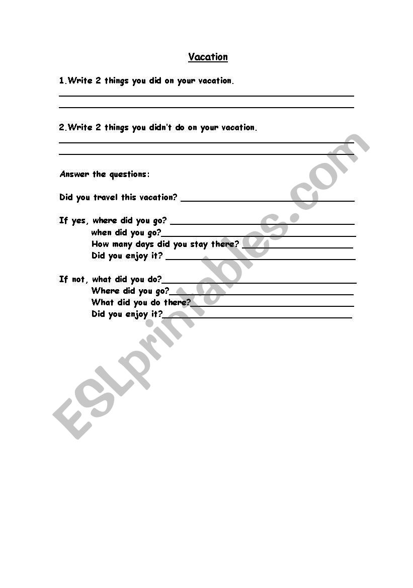 Vacation worksheet