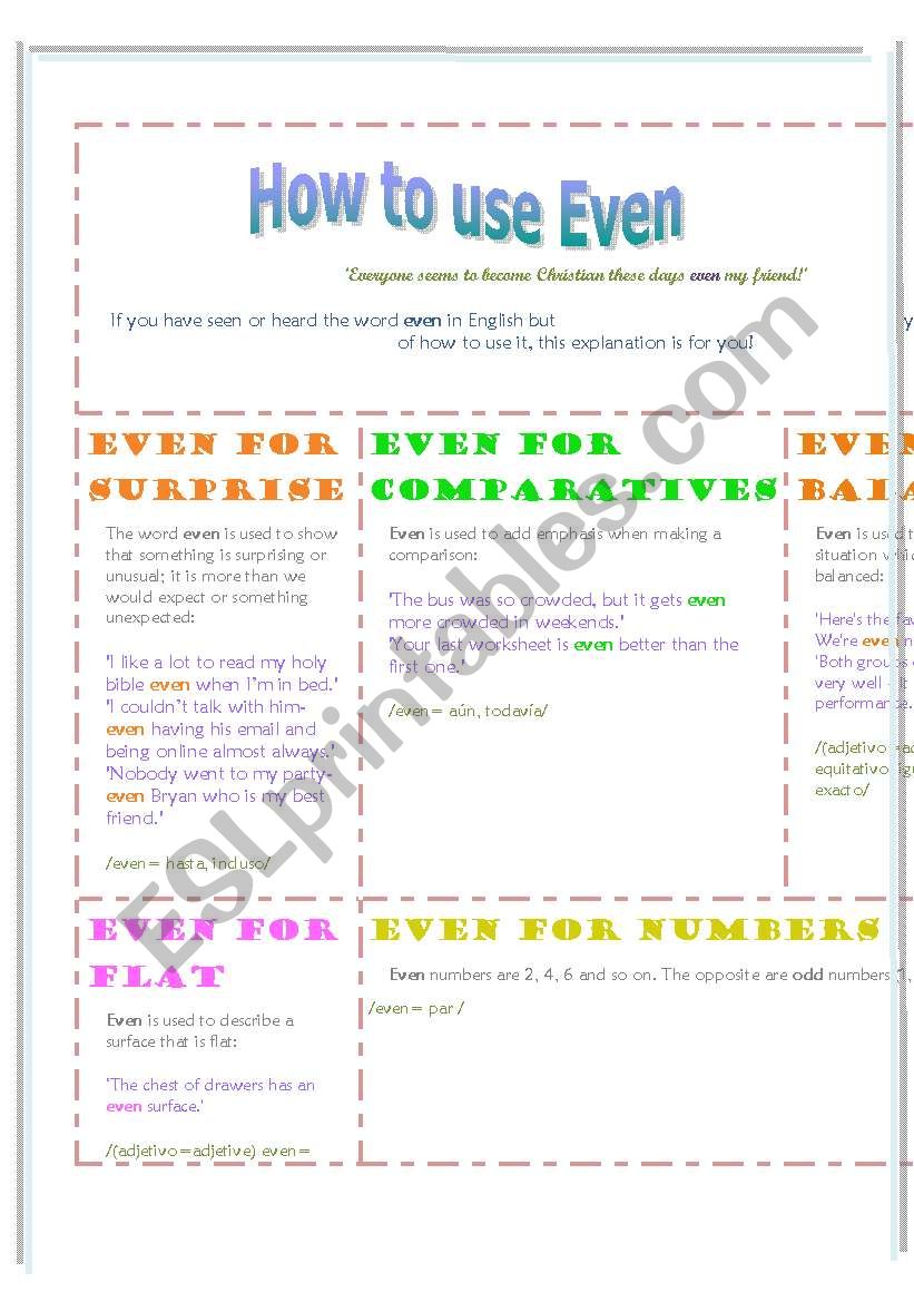 How to use even! worksheet