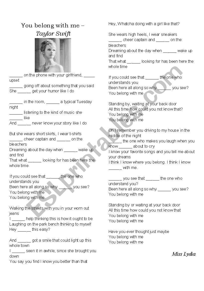 Song with contractions worksheet