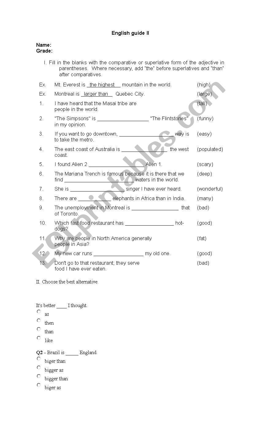 Comparatives worksheet
