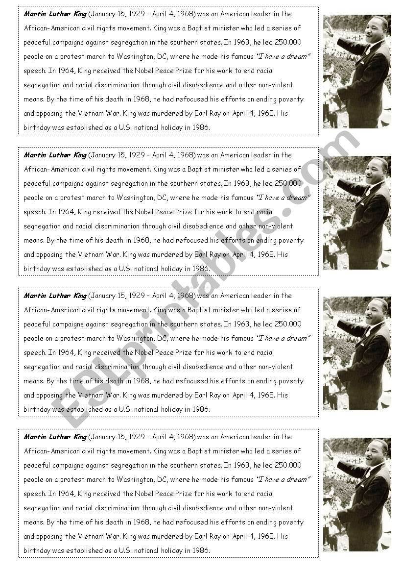 MARTIN LUTHER KING worksheet