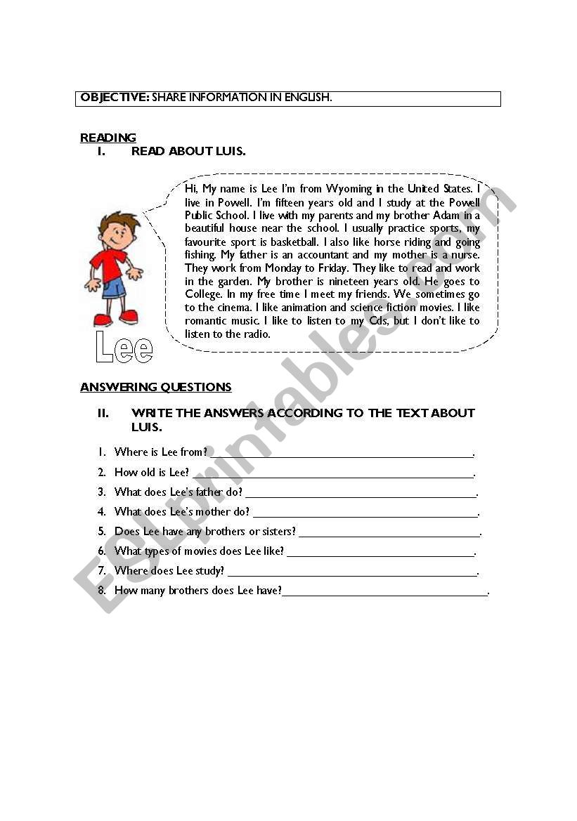 SAHRING INFORMATION worksheet