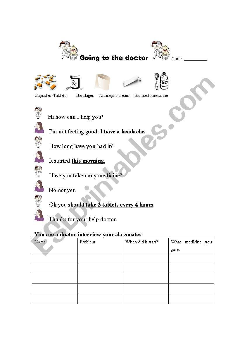 going to the doctor worksheet