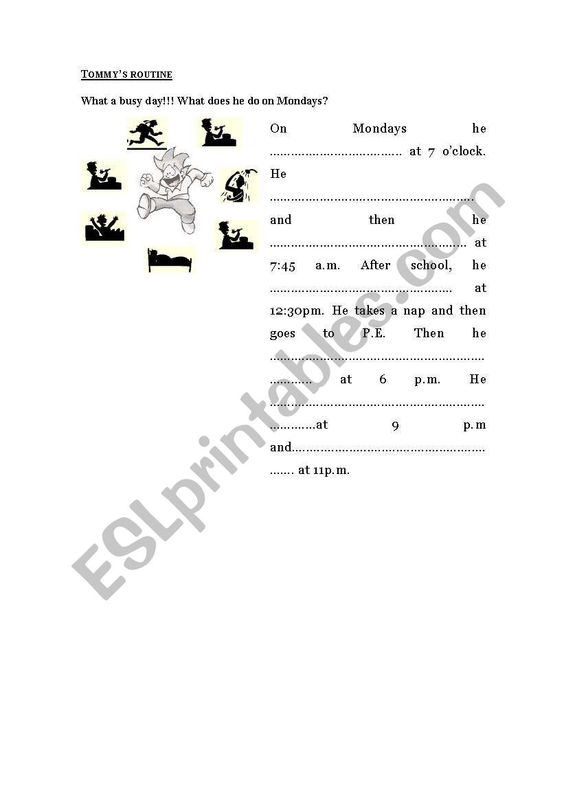 Tommys day worksheet