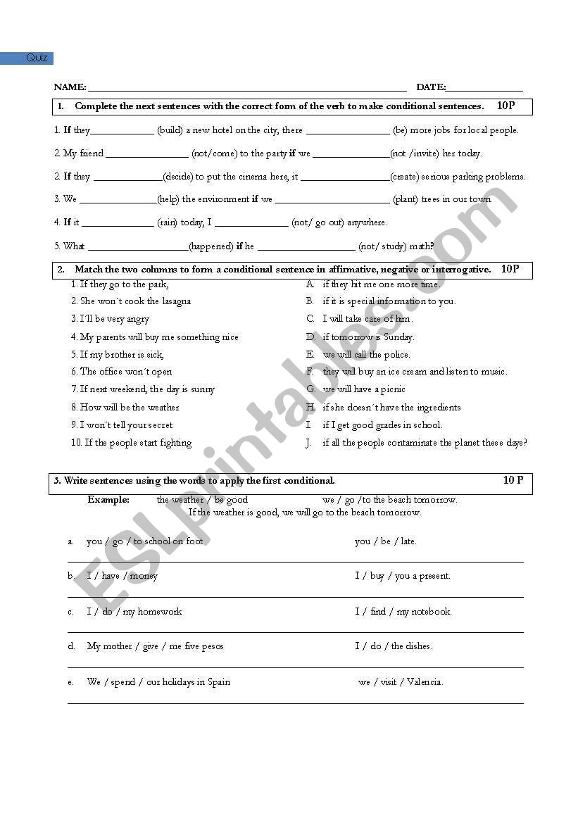 First Conditional Quiz worksheet