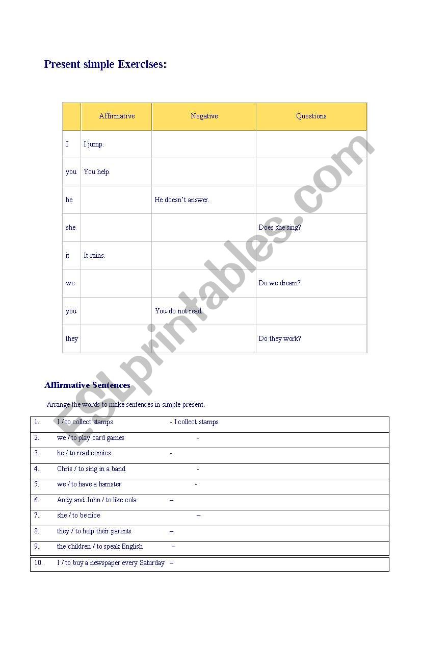 PRESENT SIMPLE worksheet