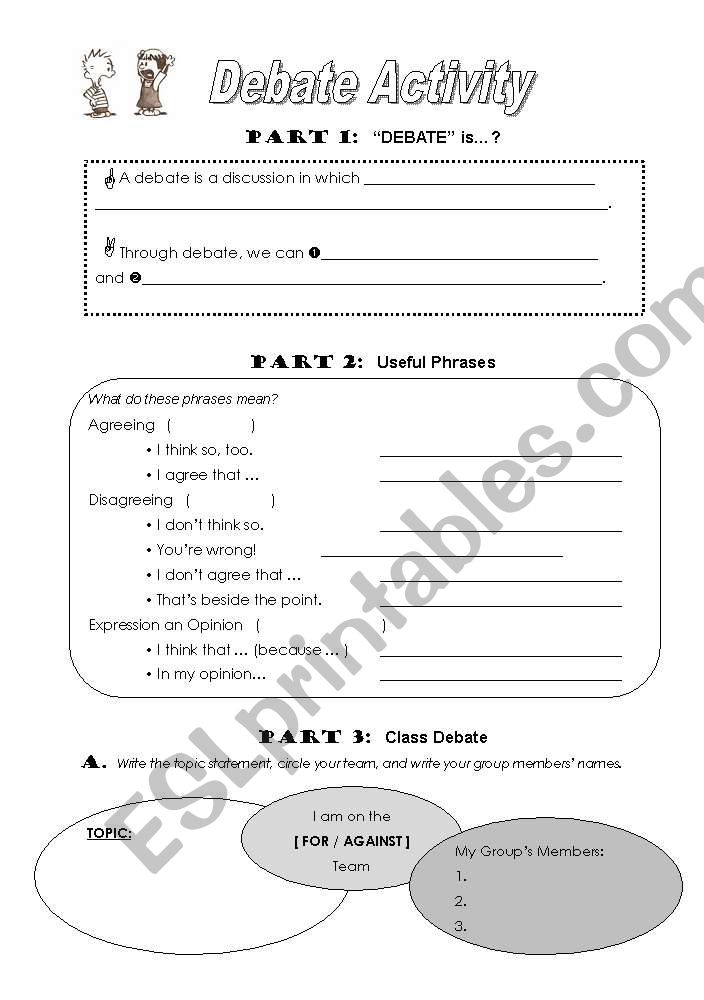 Beginners Debate Activity Worksheet