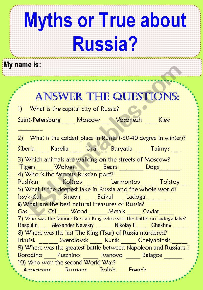 Do You Know Russia? Myths and True about Russia.