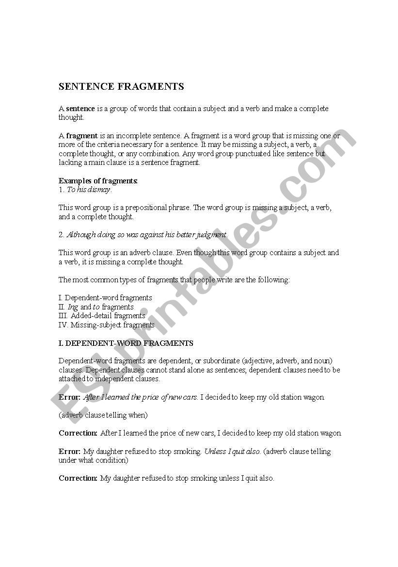 sentence-fragments-excellent-esl-worksheet-by-mcmirish